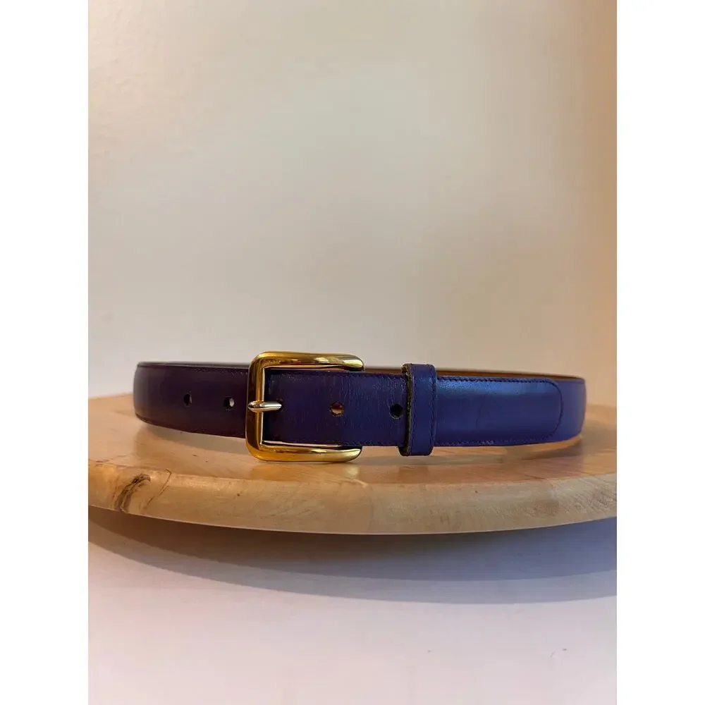 Vintage Anne Klein Purple Calfskin Genuine Leather Gold Buckle Belt Size Small